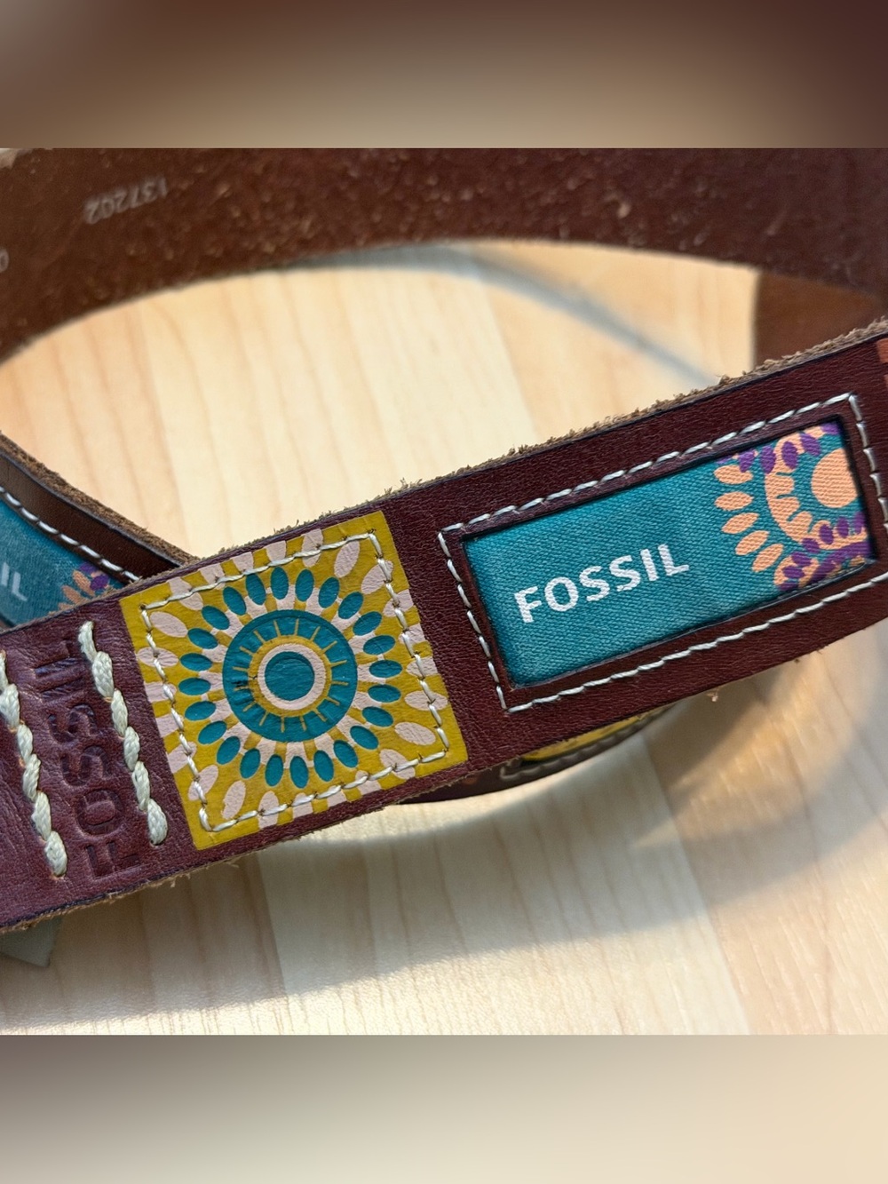 Fossil Patchwork Vintage Brown Genuine Leather Women's Belt Size Medium - Picture 2 of 6